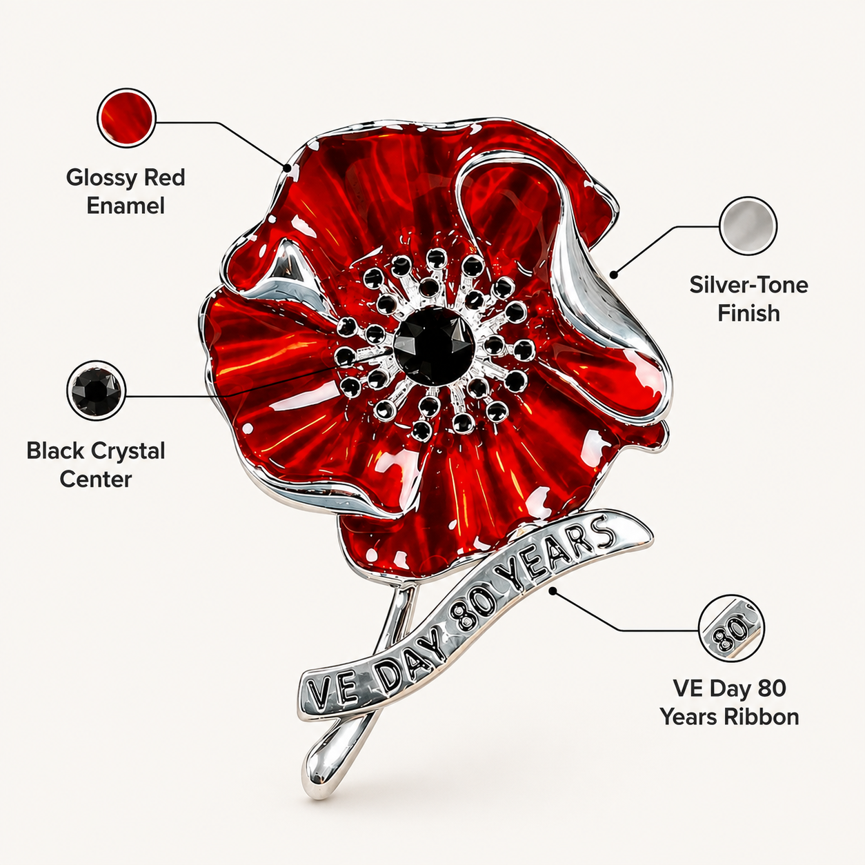 VE Day 80 Poppy Brooch | Limited Edition Anniversary Keepsake