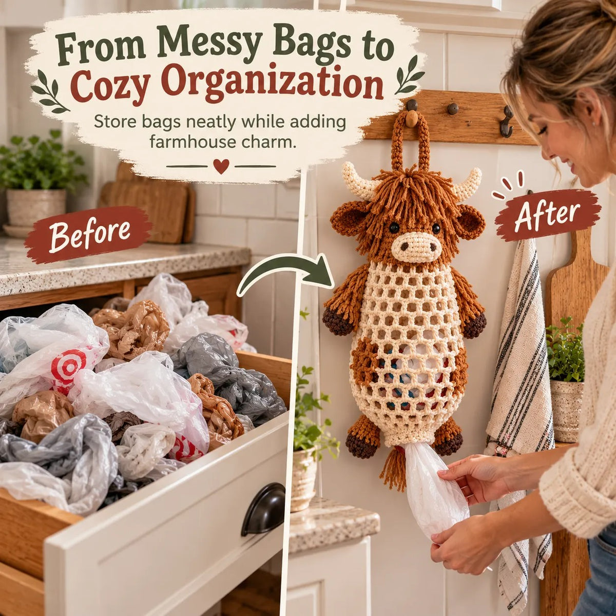 Crochet Animal Bag Holder DIY Kit – Cute & Functional Hanging Storage Craft Kit
