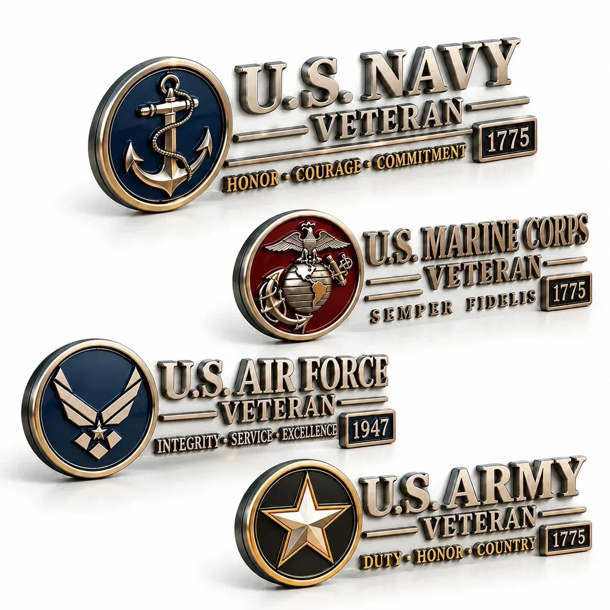 U.S. Navy Veteran Metal Car Emblem – 3D Adhesive Badge, No-Drill Military-Inspired Car & Truck Decoration