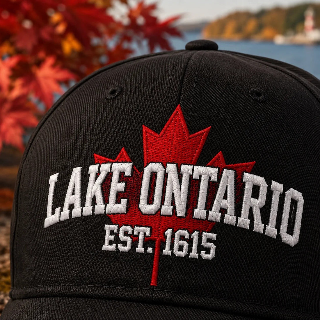 Close-up of Lake Ontario maple leaf embroidery