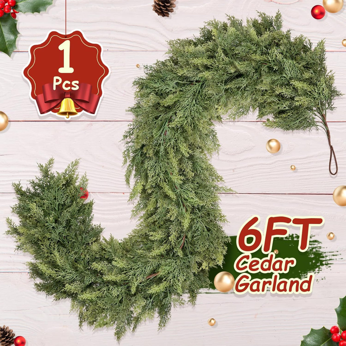🎁Hot Sale Promotion 49% OFF🔥5-6 FT Christmas Cedar Garland for Mantle