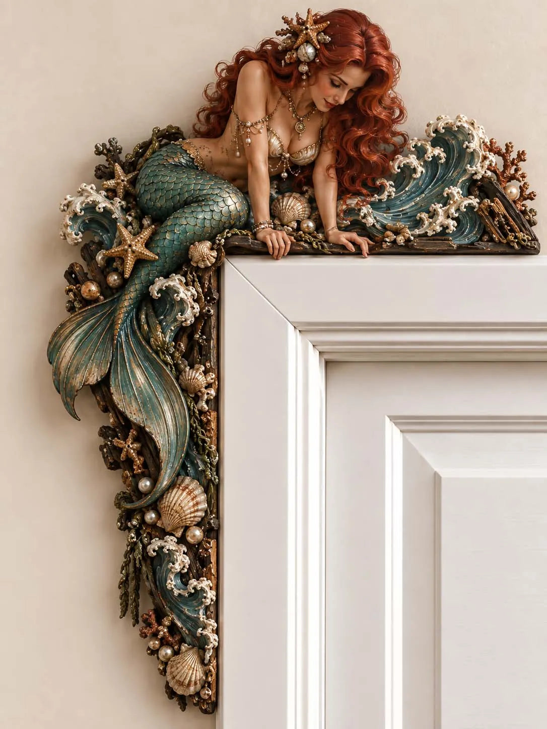 🎁Last Day 60% OFF-🧜♀️ 🐚 Beautiful Mermaid Door Corner 🌊 Waves & Seashells Fantasy Wall Decor