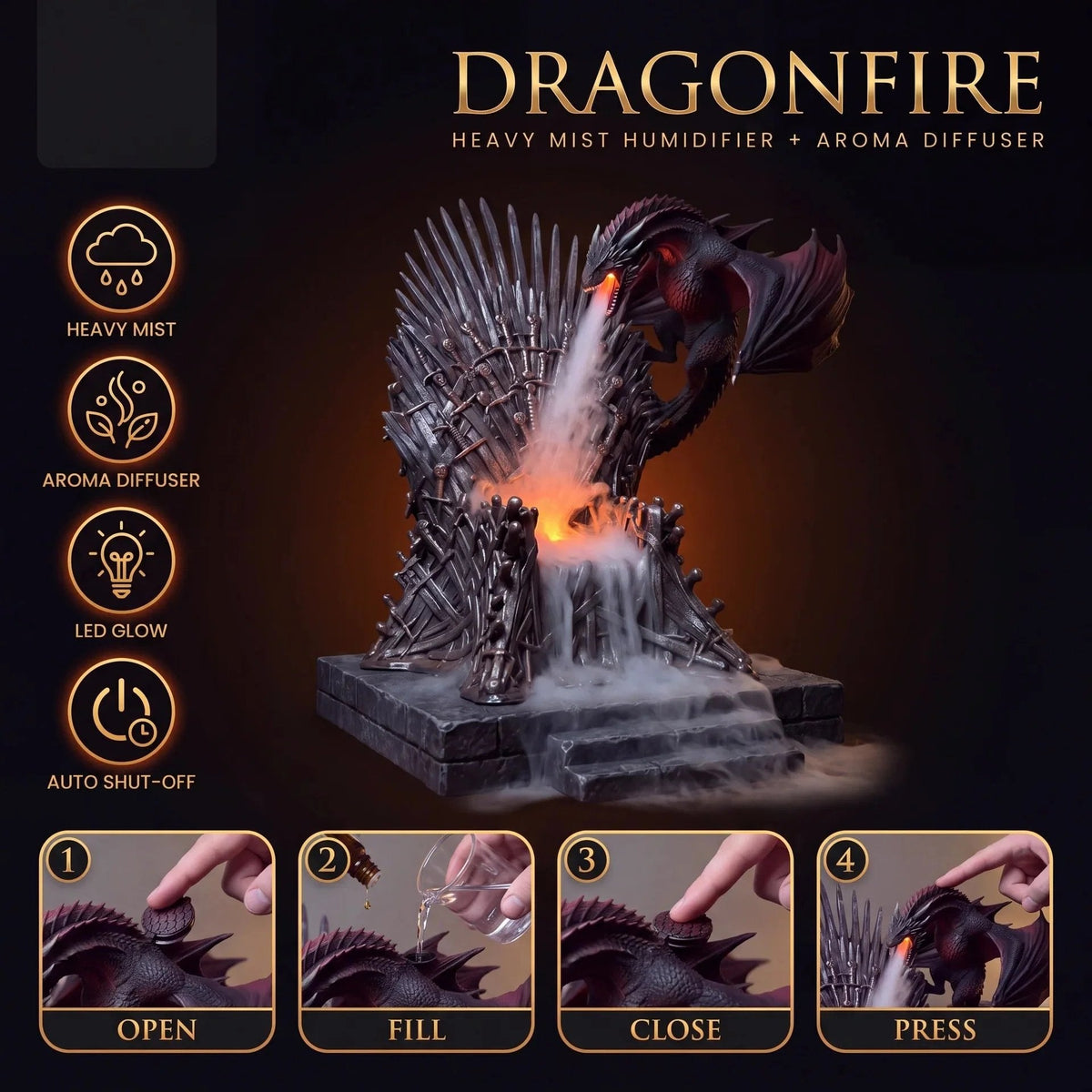 🐲 Dracarys – Light-Up Dragon Mist Humidifier