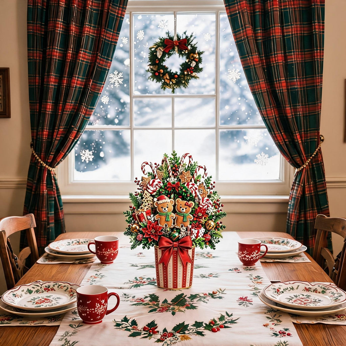 Pop-up Christmas tree card displayed on a festive dining table