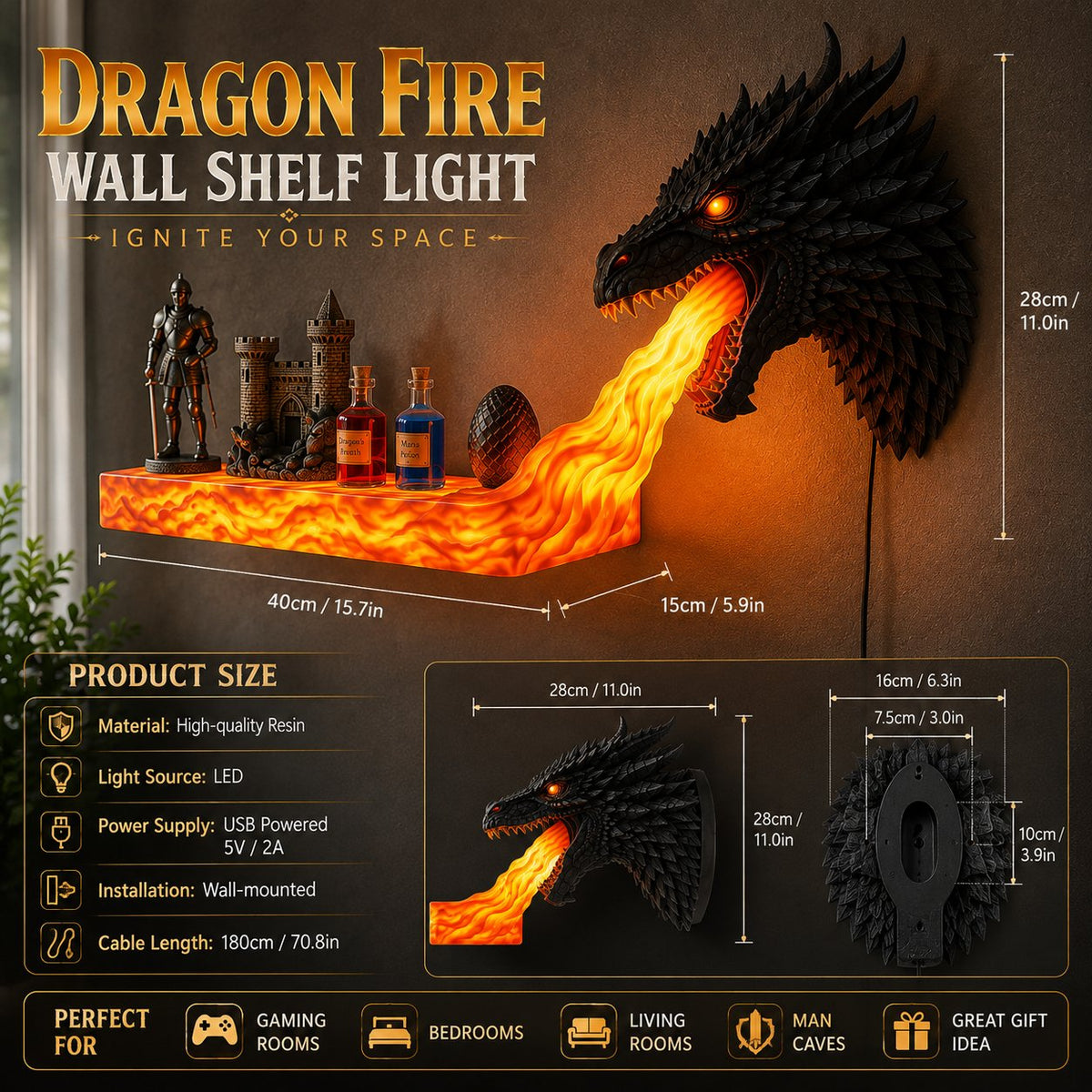 ๐ฒ 50% OFF Today! Remote-Control Dragonfire Shelf for Epic Room Decor