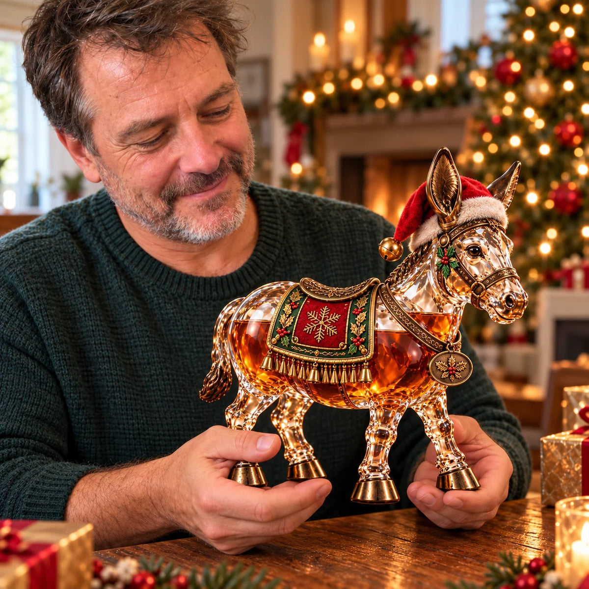 🫏2026 Christmas Donkey Whiskey Decanter – Festive Glass Donkey Bottle with Santa Hat, Holiday Collectible & Unique Christmas Gift🎁
