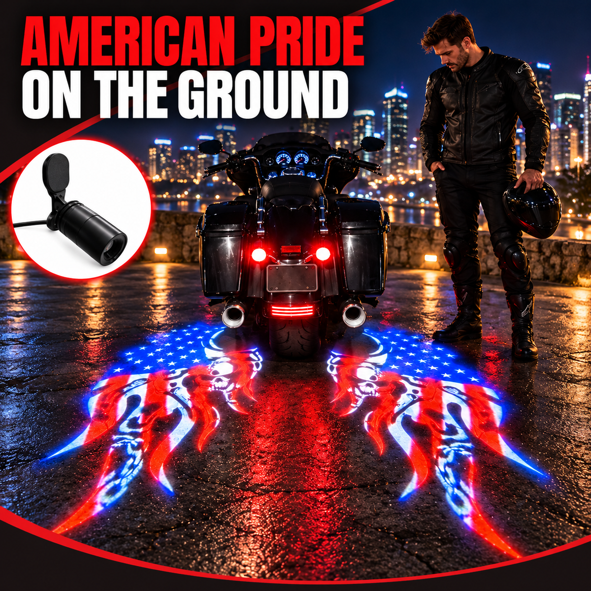 🏍️ Patriotic Eagle Motorcycle Ground Projection Lamp 🇺🇸
