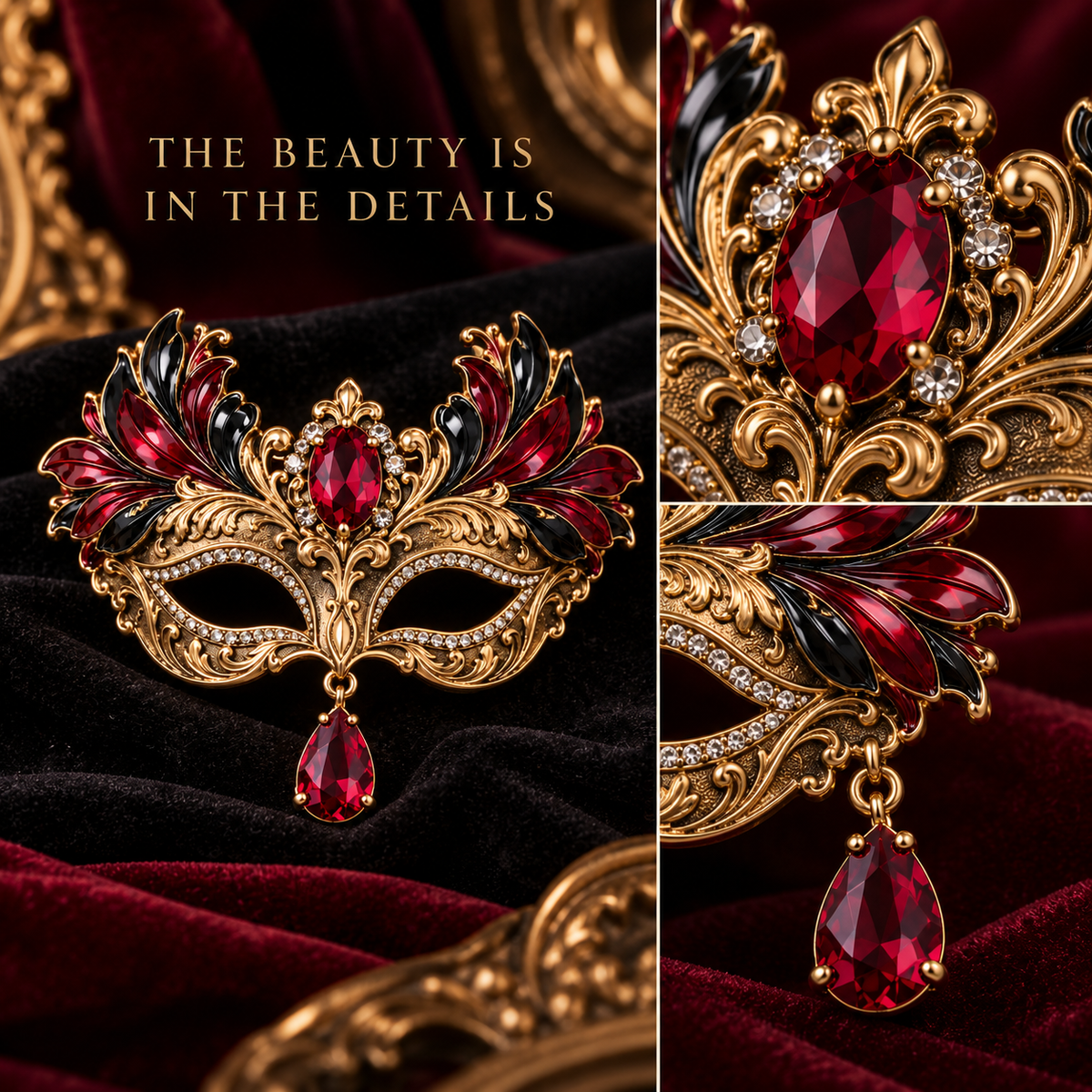 Midnight Masquerade™ Ruby Crystal Brooch