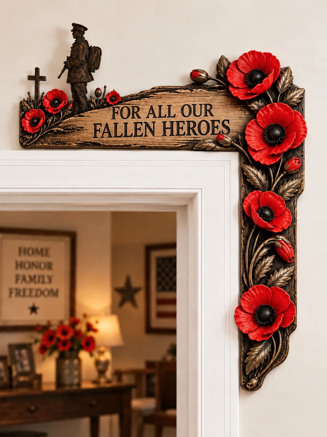 "For All Our Fallen Heroes" — Wooden Door Frame Decoration