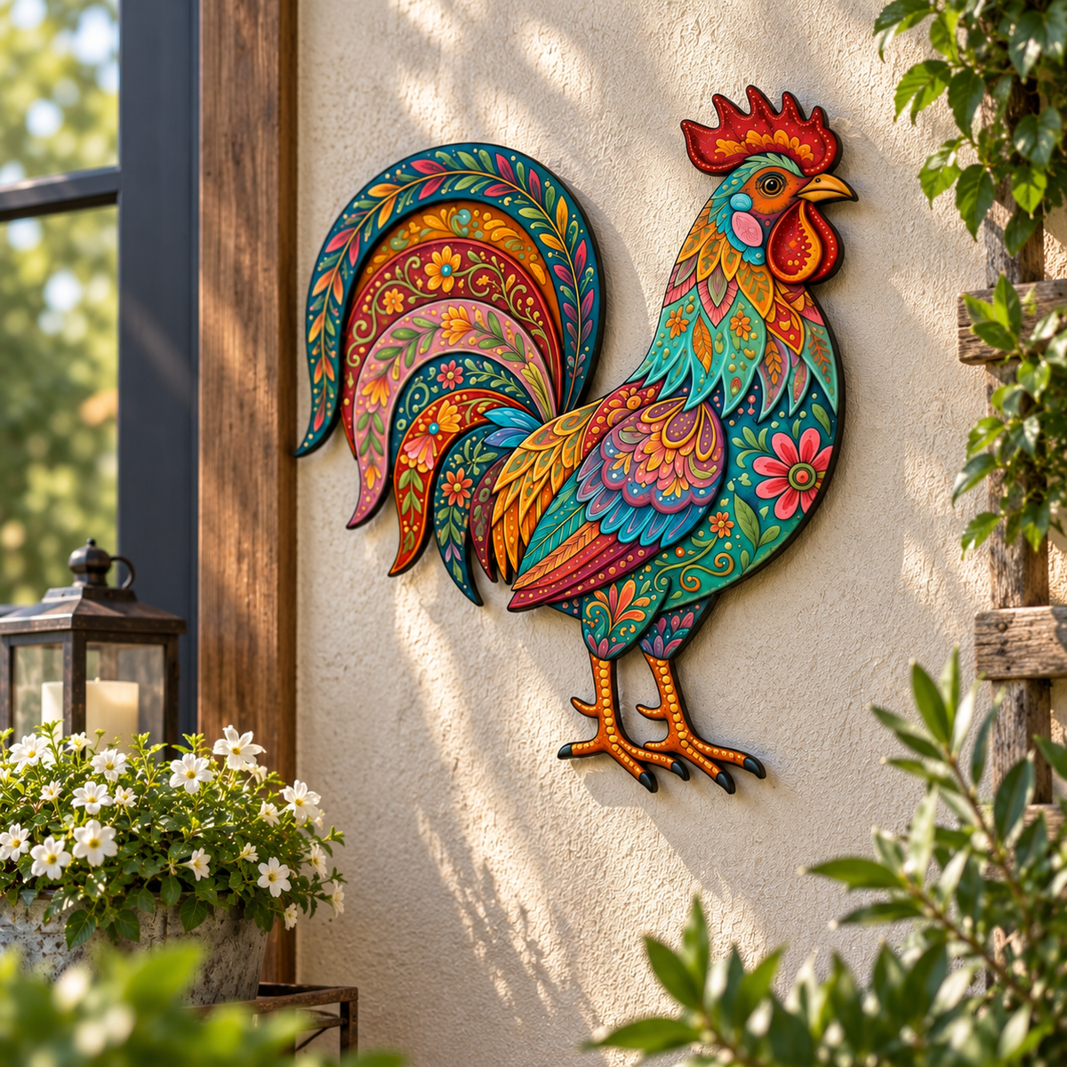 Colorful Rooster Metal Wall Art