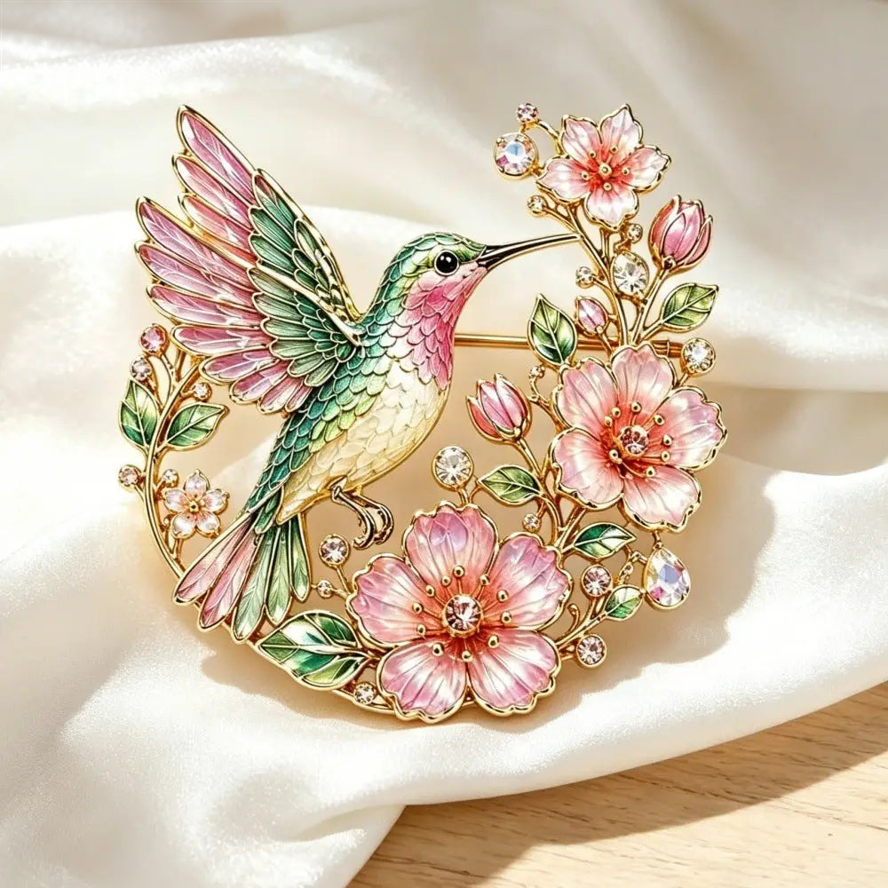 🦜🌸Vintage Hummingbird & Floral Enamel Brooch 🦜🌸