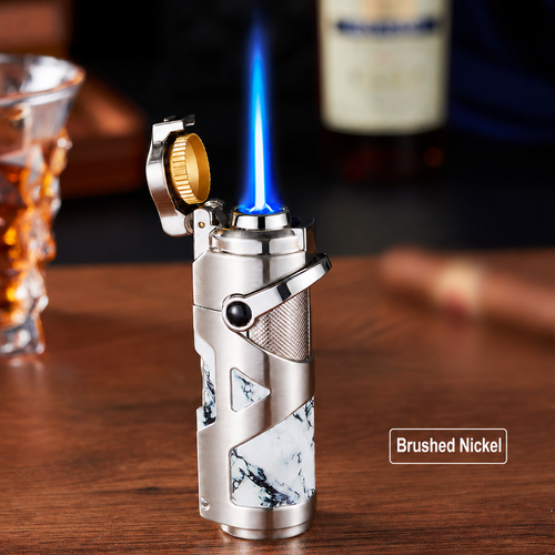 Premium 3-in-1 Jet Flame Cigar Lighter – Sleek Metallic Finish & Marble-Inspired Design
