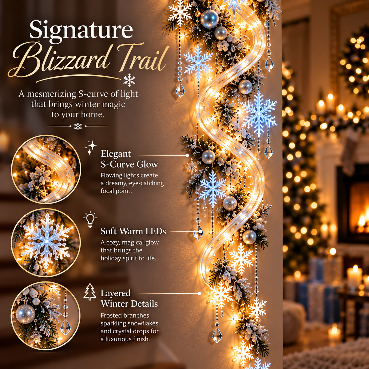 ❄️ Giant Snowflake Blizzard Trail™- Let the Snowstorm Glow Indoors