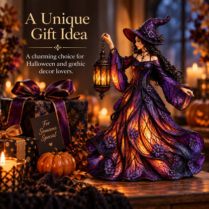 🧙‍♀️ Gotische Halloween-Hexenfigur mit LED-Laterne