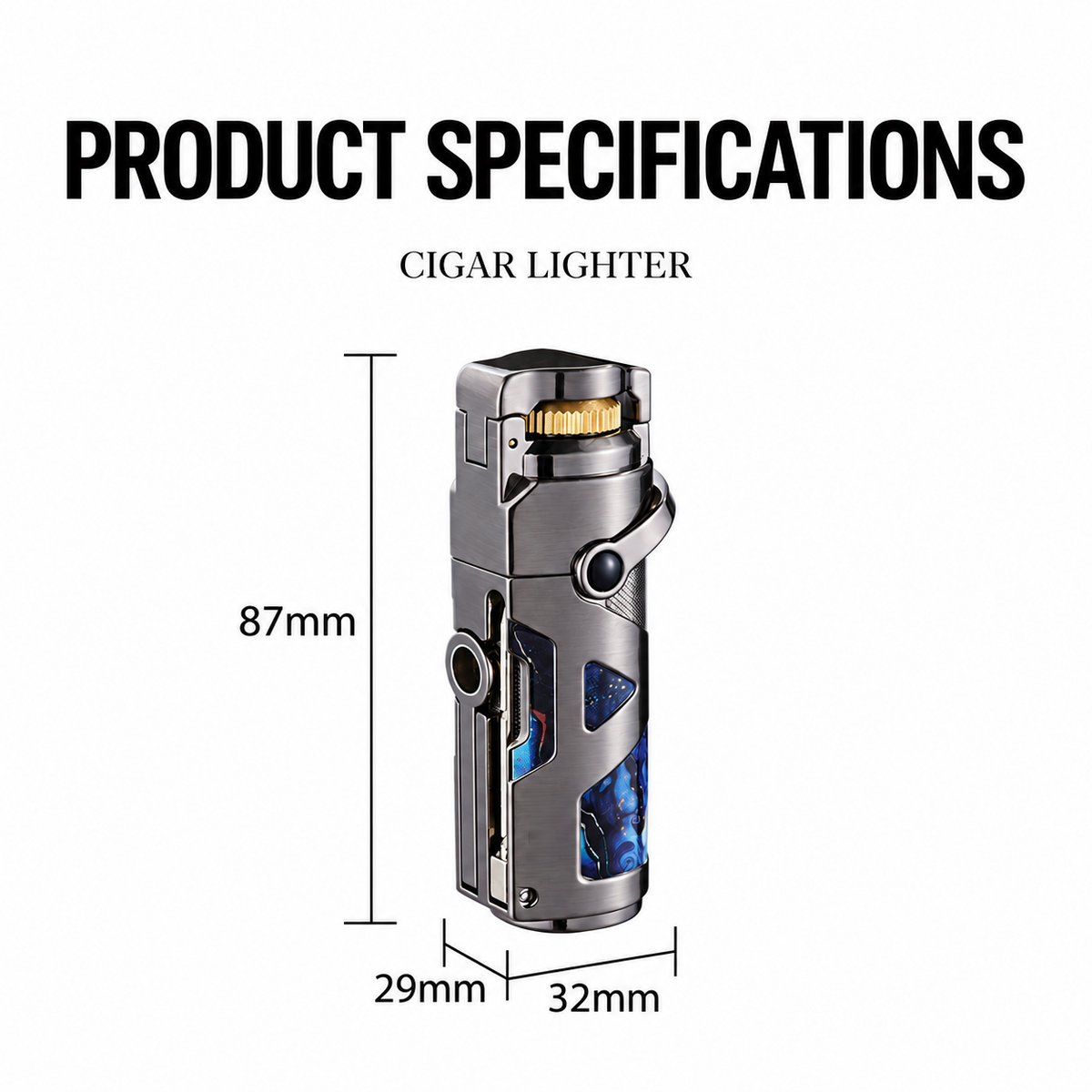 Premium 3-in-1 Jet Flame Cigar Lighter – Sleek Metallic Finish & Marble-Inspired Design