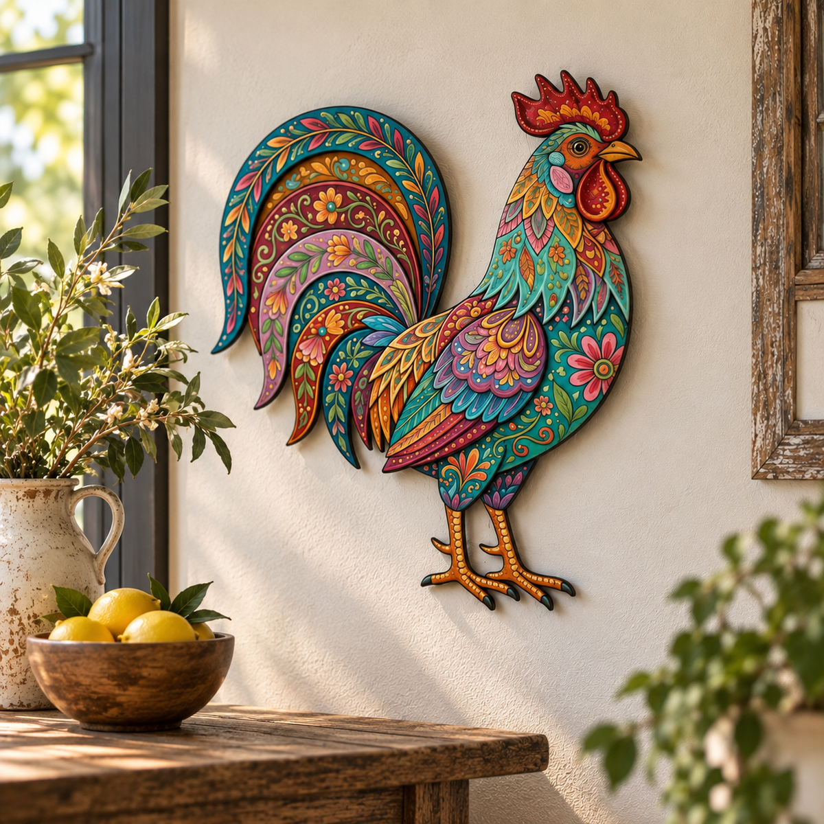 Colorful Rooster Metal Wall Art