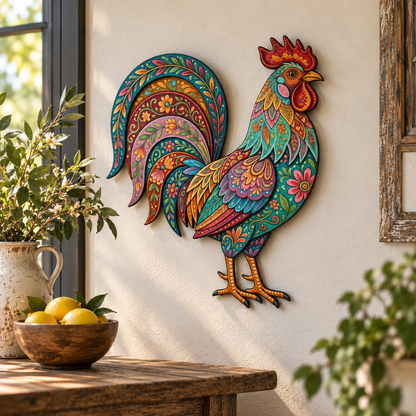 Colorful Rooster Metal Wall Art