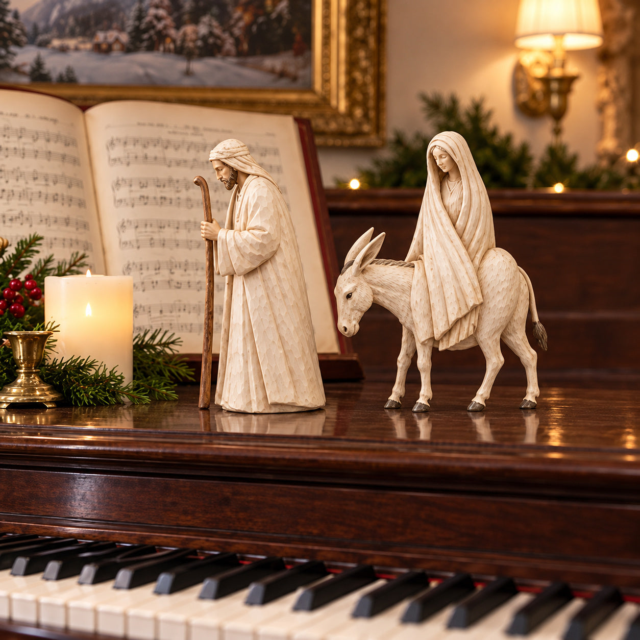 Mary and donkey nativity figurine