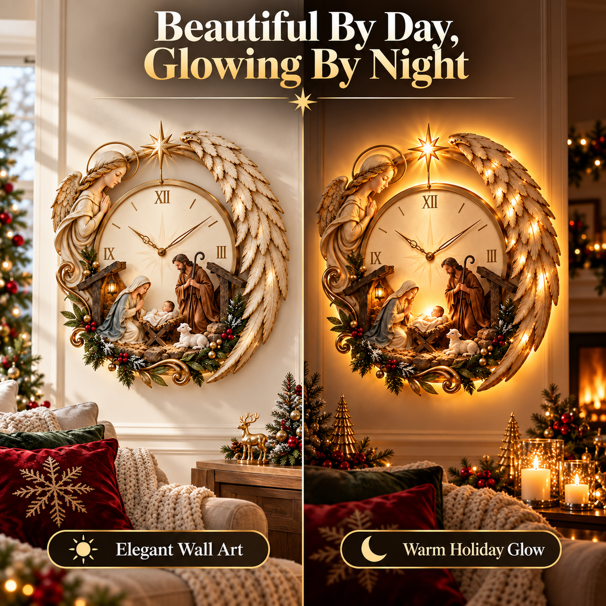✨ Bethlehem Story Glow Clock™ | Lighted Angel Nativity Christmas Wall Décor