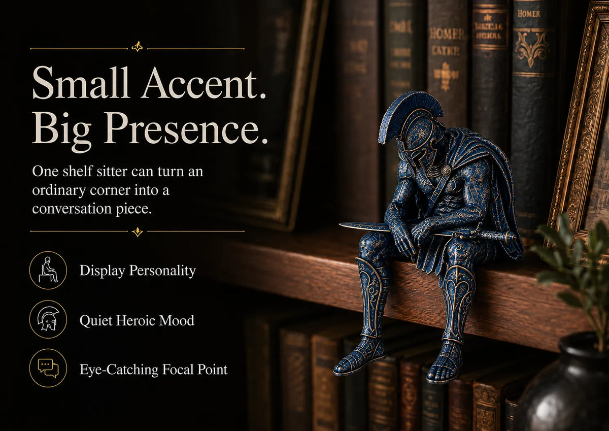 Ancient Greek Warrior Shelf Sitter – Unique Bookshelf Decor