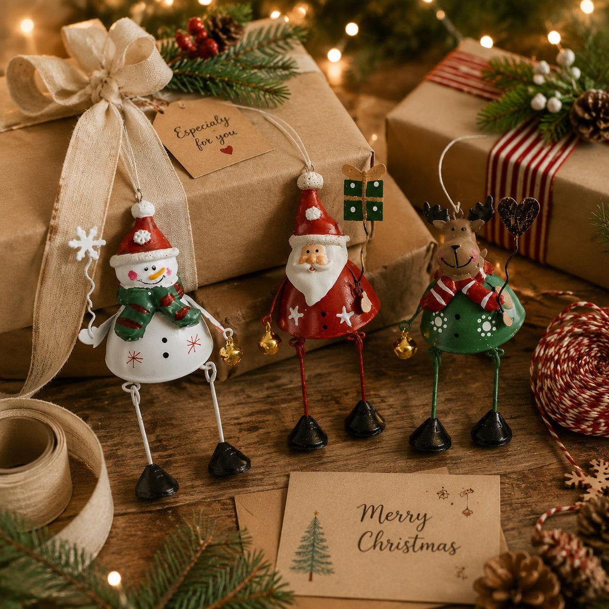 🌲✨ Hand-Painted Metal Dangling Leg Christmas Ornaments