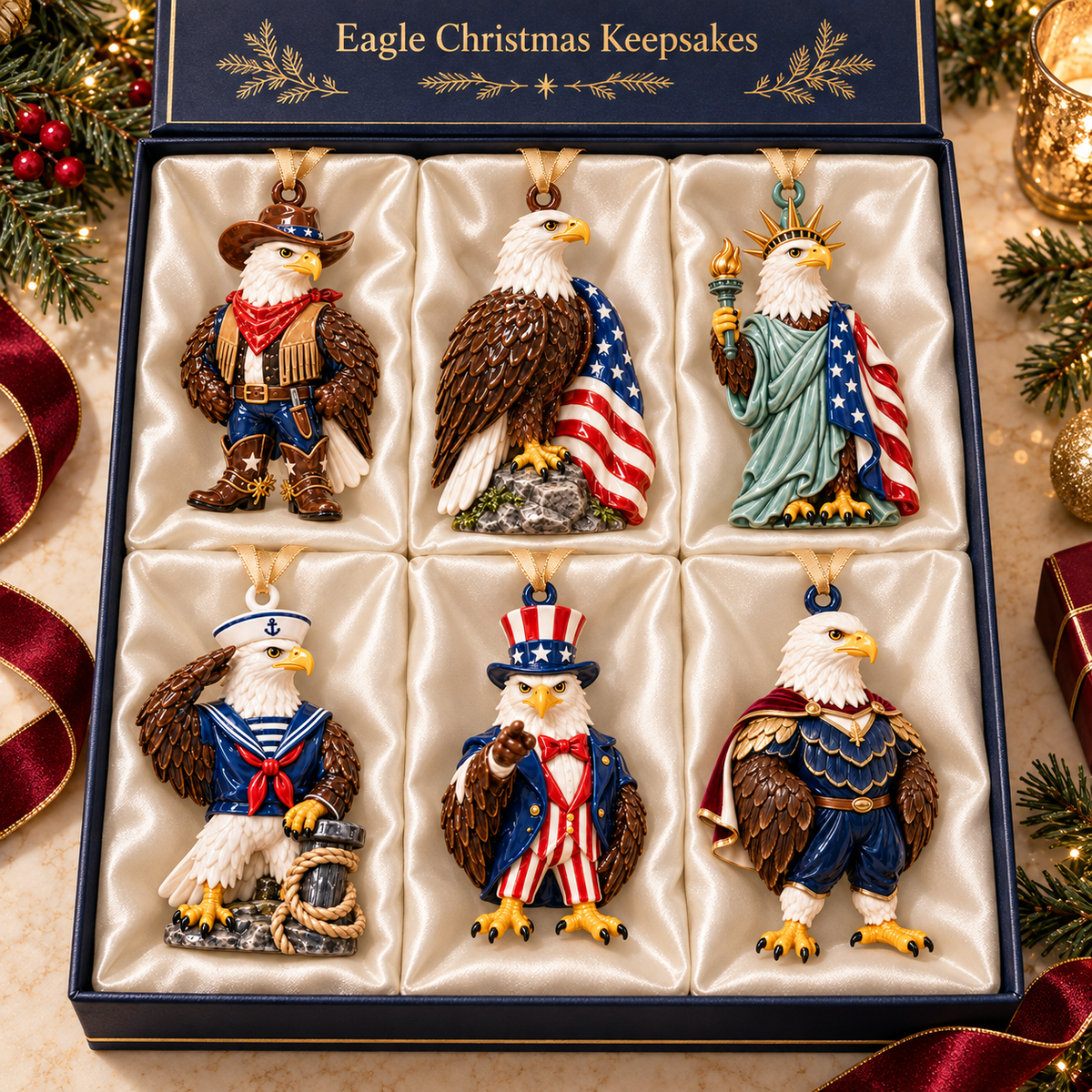 2026 Patriotic Bald Eagle Christmas Ornaments