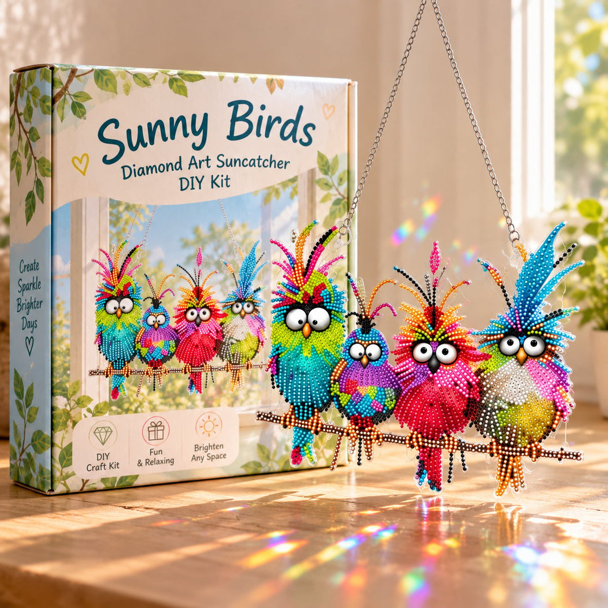 🐦✨ Sunny Birds Diamond Art Suncatcher DIY Kit