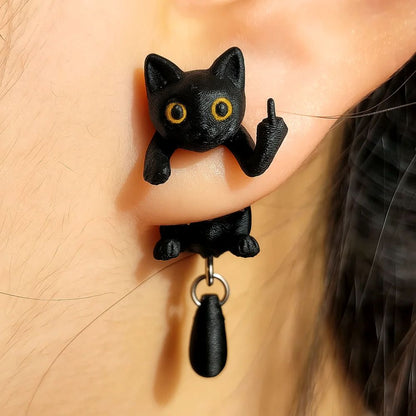 Funny 3D Animal Flipping The Bird Earrings