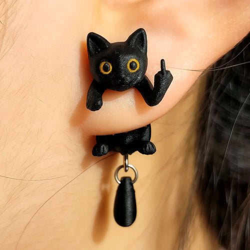 Funny 3D Animal Flipping The Bird Earrings