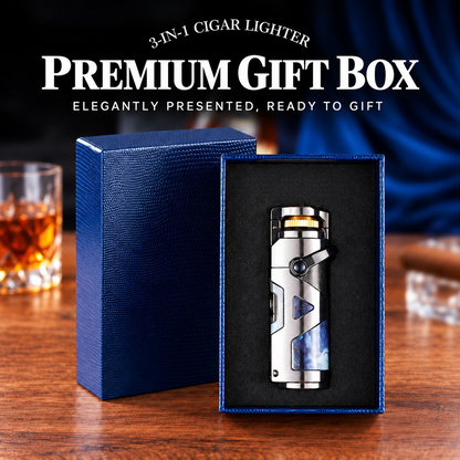 Premium 3-in-1 Jet Flame Cigar Lighter – Sleek Metallic Finish & Marble-Inspired Design