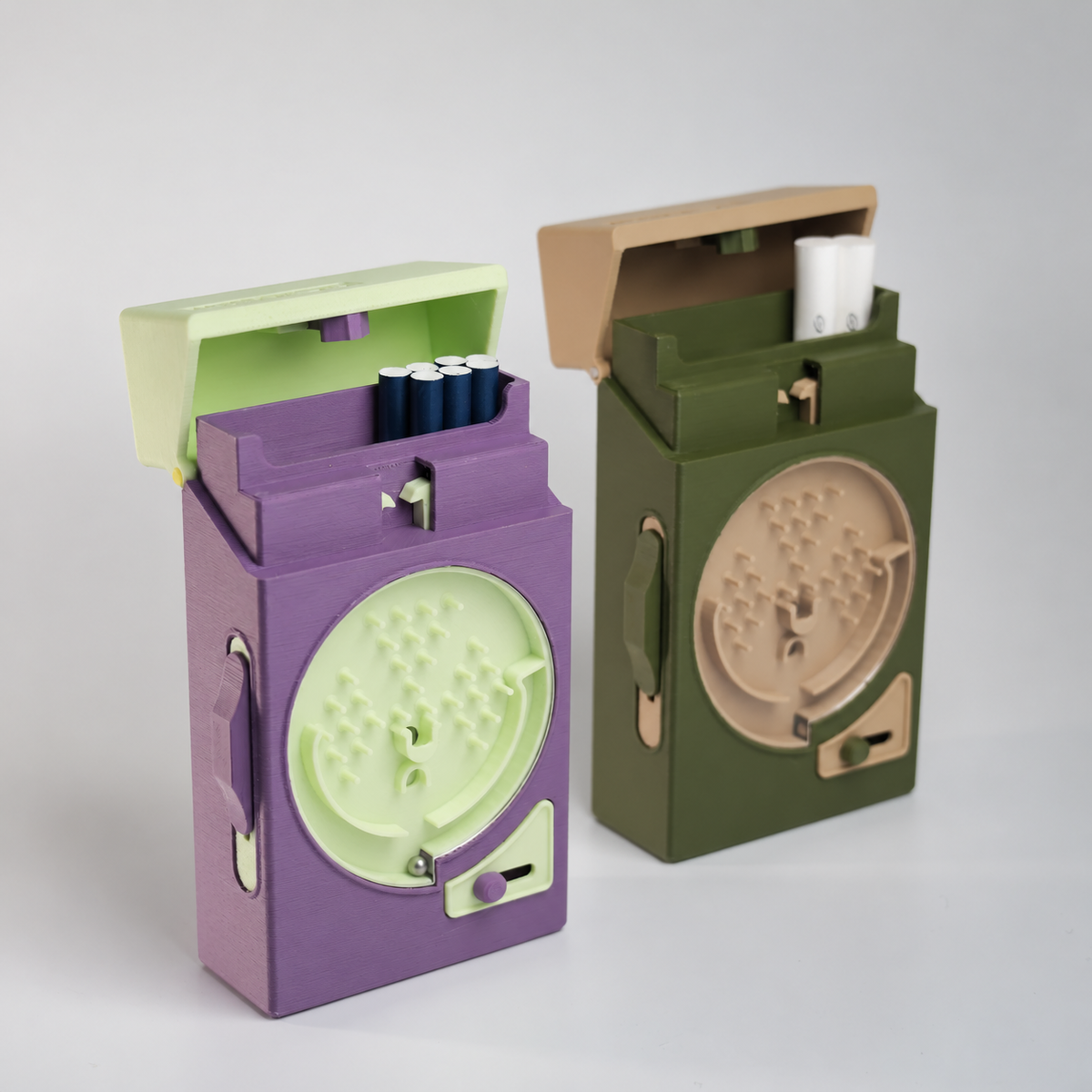 Both colorways opened to show the storage compartment