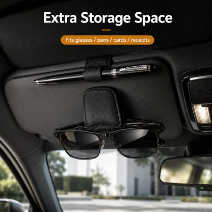 Magnetic Car Sun Visor Sunglasses Holder – Leather-Style Glasses Clip & Multi-Purpose Organizer