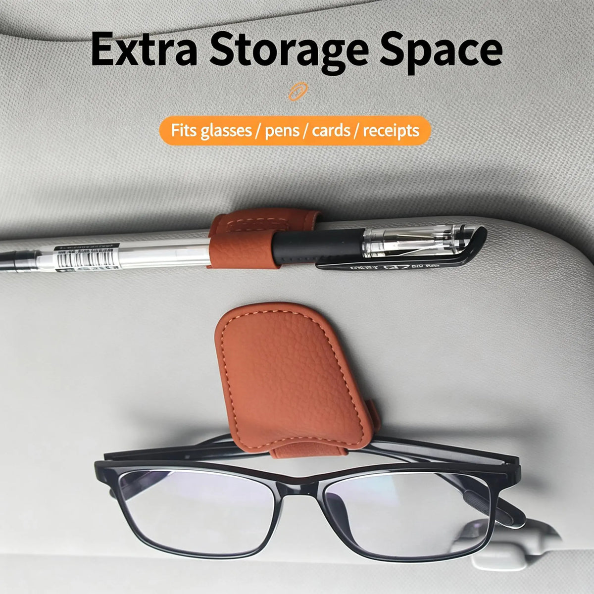 Magnetic Car Sun Visor Sunglasses Holder – Leather-Style Glasses Clip & Multi-Purpose Organizer