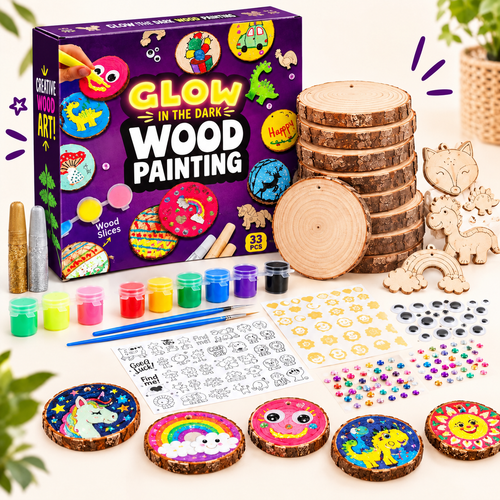Glow-in-the-Dark Wooden Craft Kit for Kids – DIY Christmas Ornaments Painting & Decorating Set