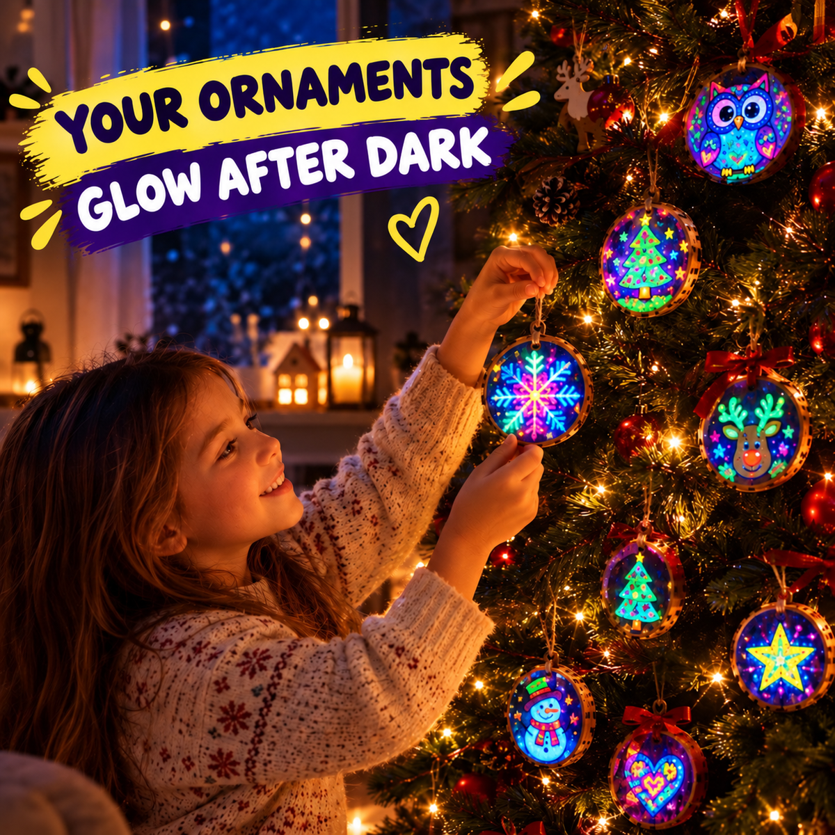 Glow-in-the-Dark Wooden Craft Kit for Kids – DIY Christmas Ornaments Painting & Decorating Set