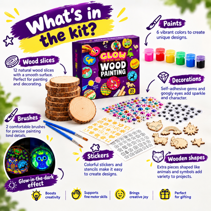 Glow-in-the-Dark Wooden Craft Kit for Kids – DIY Christmas Ornaments Painting & Decorating Set