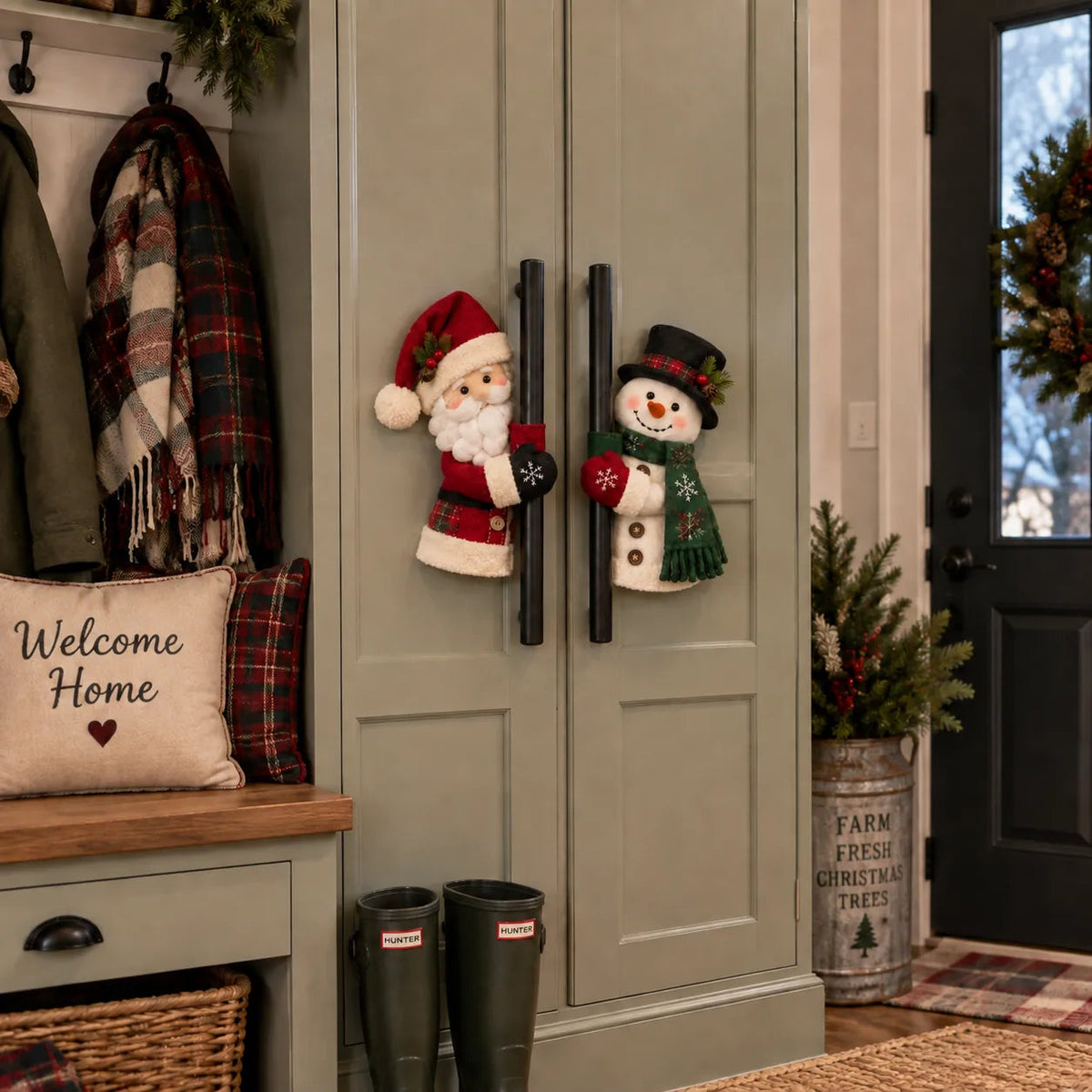 ☃️🎅 Christmas Santa & Snowman Handle Huggers – Set of 2