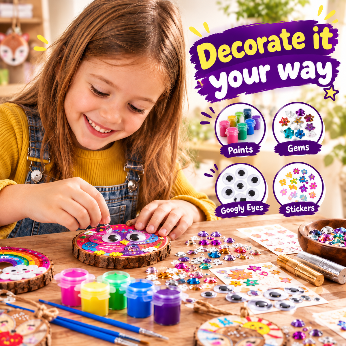 Glow-in-the-Dark Wooden Craft Kit for Kids – DIY Christmas Ornaments Painting & Decorating Set