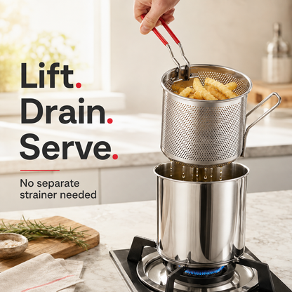 2026 🍟 Personal Mini Deep Fryer Set – Stainless Steel Pot with Lift-Out Draining Basket & Food Tongs