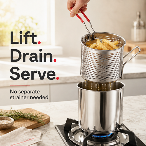 2026 🍟 Personal Mini Deep Fryer Set – Stainless Steel Pot with Lift-Out Draining Basket & Food Tongs