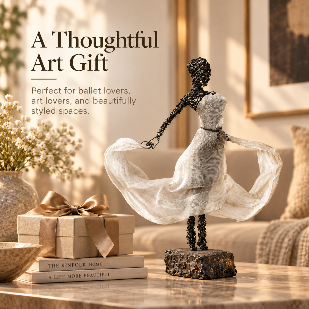 💃Wire Female Ballet Sculpture | Unique Handcrafted Art Ornament, Elegant Decor for Living Room & Art Lovers🎁