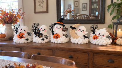 Whimsical Halloween Ghost Decor – Cute Staircase & Tabletop Display
