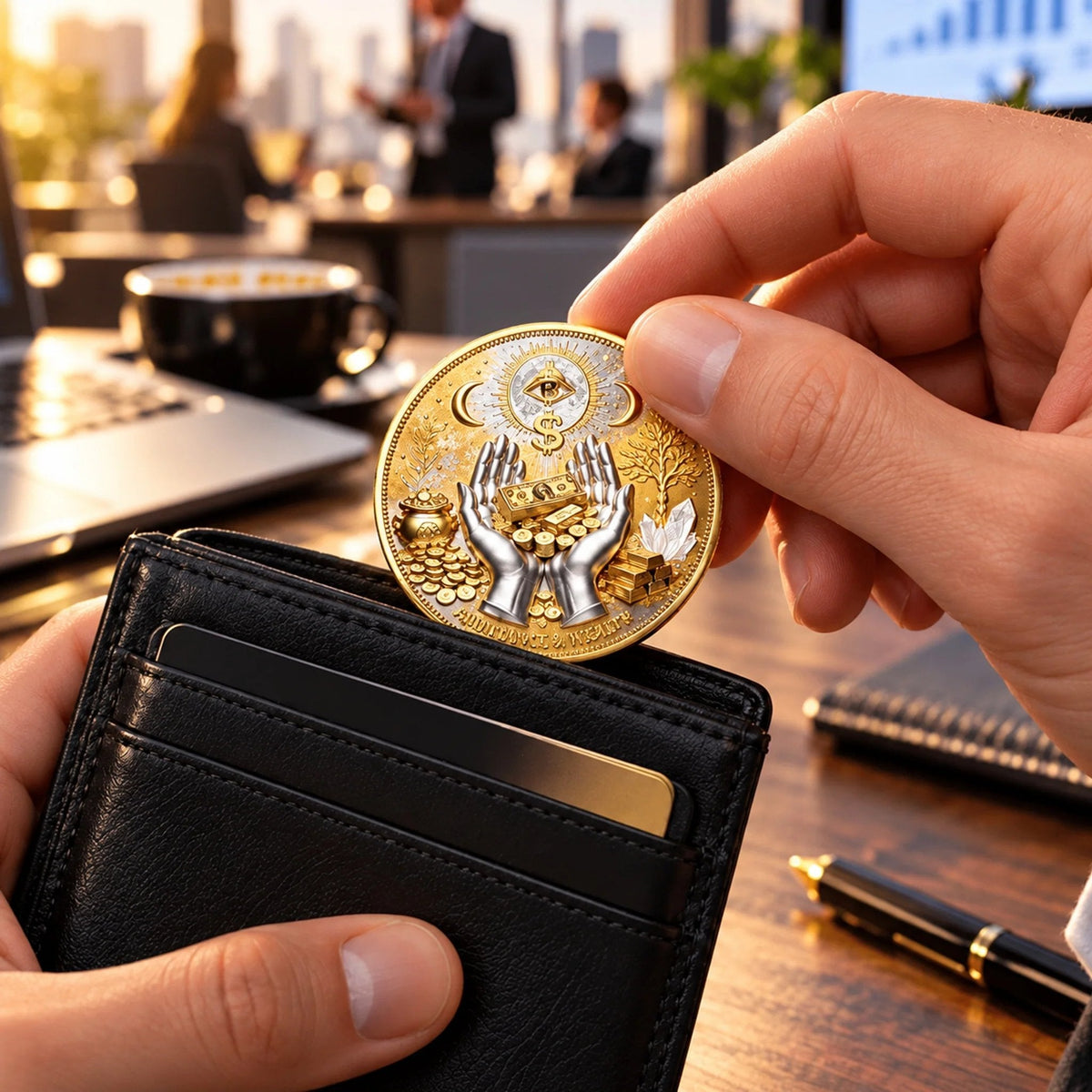 💰3D Wealth Coin – Gold-Tone Prosperity Symbol with Double-Sided Relief
