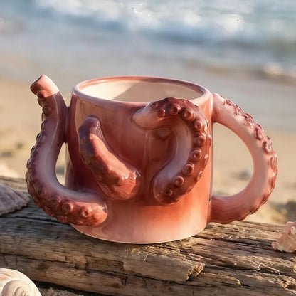 🐙 Pink Octopus Ceramic Mug – 3D Tentacle Design