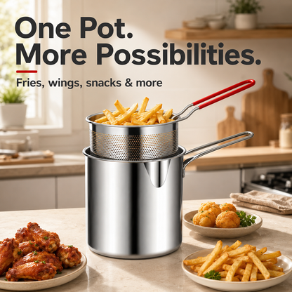 2026 🍟 Personal Mini Deep Fryer Set – Stainless Steel Pot with Lift-Out Draining Basket & Food Tongs