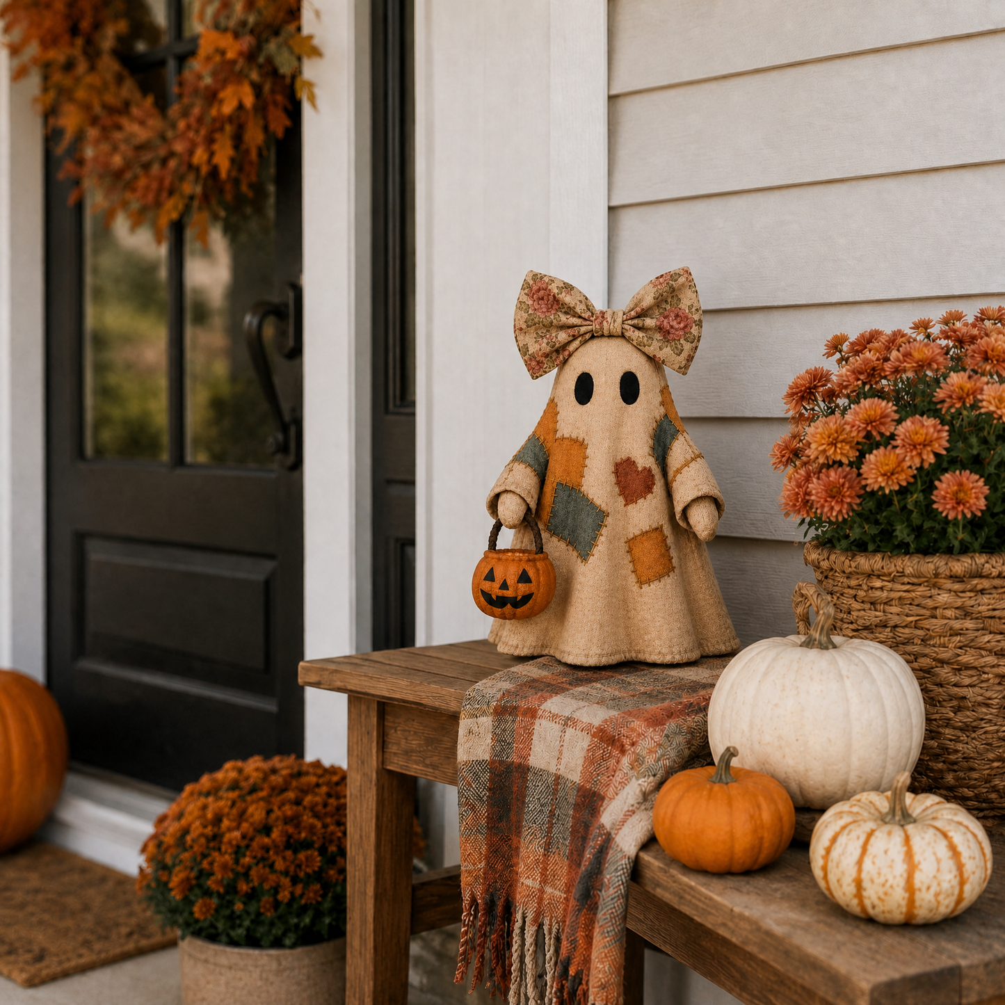 🔥 40% OFF TODAY - 👻🎃 Vintage Patchwork Ghost Decor(✨ LED Pumpkin Lantern}