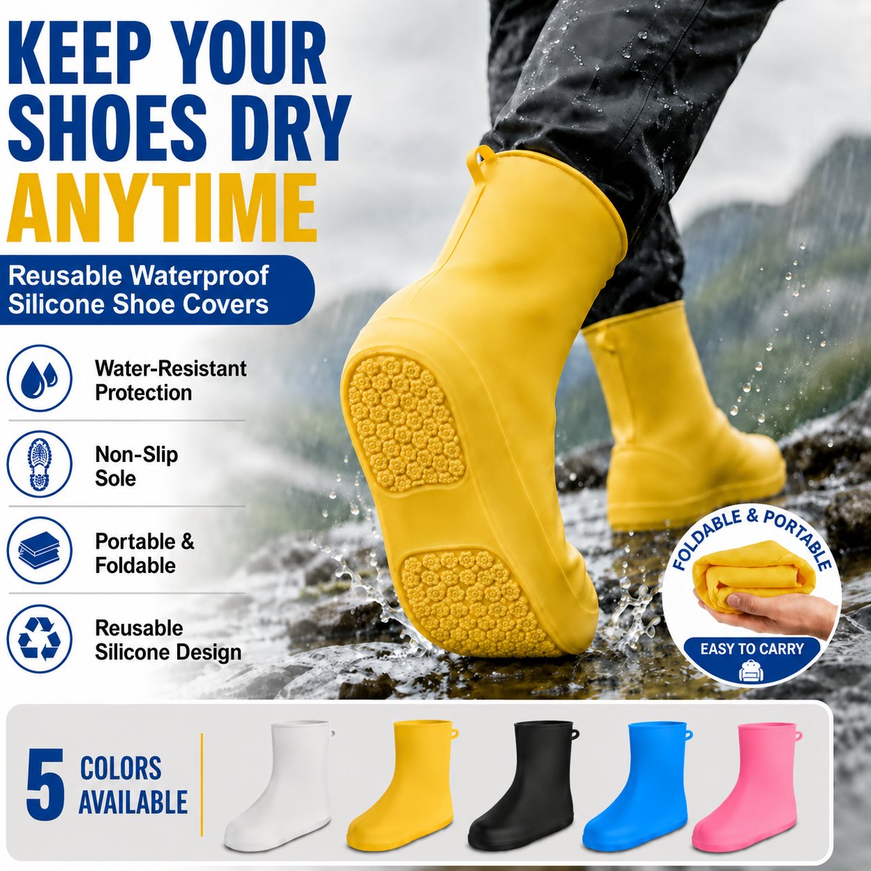 Stop Soaked Sneakers! Heavy-Duty Rain Shoe Covers – Anti-Slip & Fold Into Your Bag 🌧️