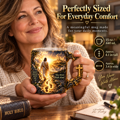 🔥Last Day 49% OFF🔥✝️ Jesus Walks With Me™ – Heat-Reveal Faith Mug | You Are Never Alone