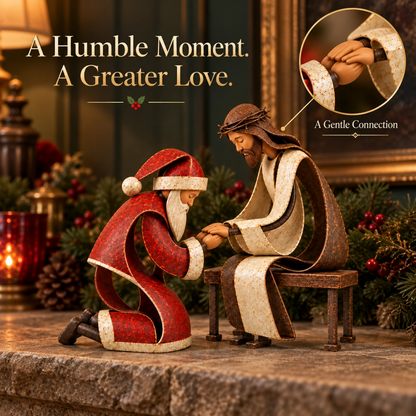 Santa Kneeling Before Jesus Christmas Figurines