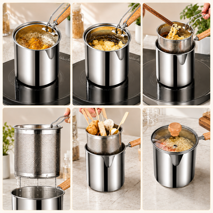 2026 🍟 Personal Mini Deep Fryer Set – Stainless Steel Pot with Lift-Out Draining Basket & Food Tongs